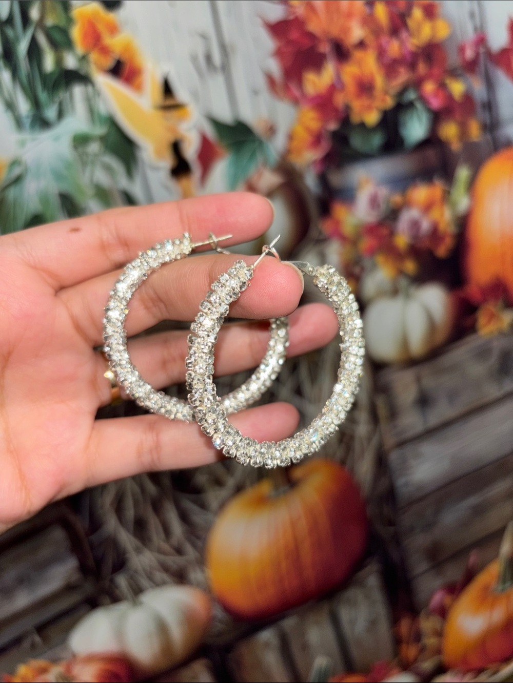 Crystal-Embellished Silver Hoop Earrings